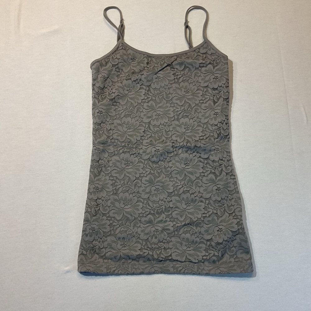 Aeropostal Dark Gray Favorite Cami Size S, Spagetti Strap, Lace Front Adjustible